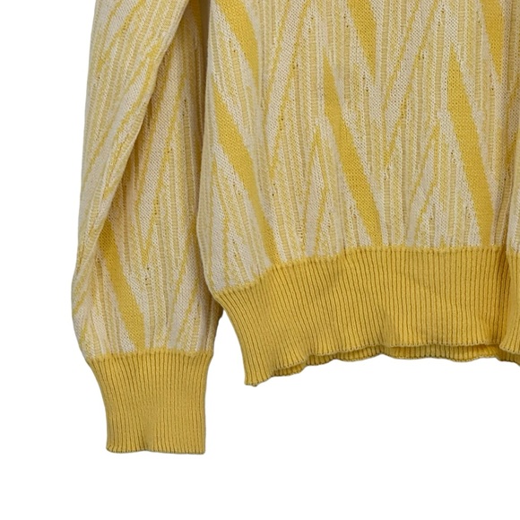 *Vintage Men’s LeRoy 1X Big Yellow/White Cotton V-Neck Sweater - Picture 4 of 10